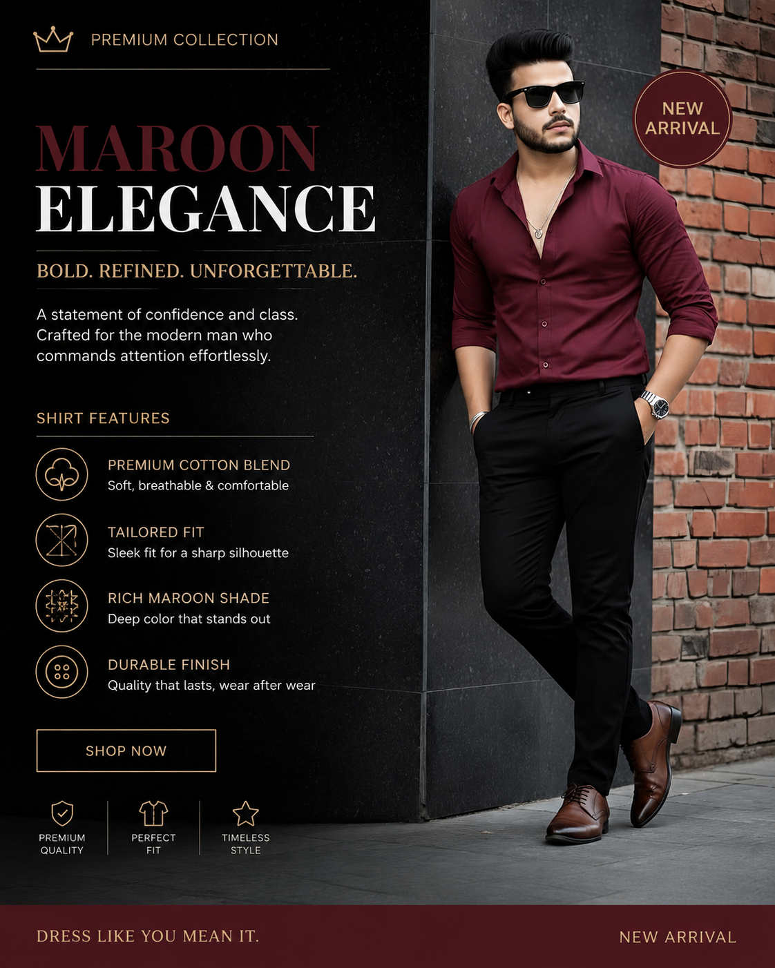 Men’s Maroon Solid Full Sleeve Shirt | Premium Cotton Fabric | Stylish Slim Fit | Office & Evening Wear