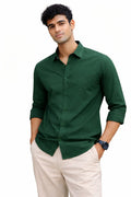 Men's Olive Green Spread Collar Full Sleeve Cotton Shirt