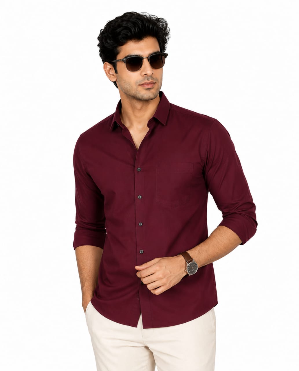 Men’s Maroon Solid Full Sleeve Shirt | Premium Cotton Fabric | Stylish Slim Fit | Office & Evening Wear