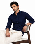 Men’s Navy Blue Solid Full Sleeve Shirt | Premium Cotton Fabric | Stylish Slim Fit | Office & Evening Wear