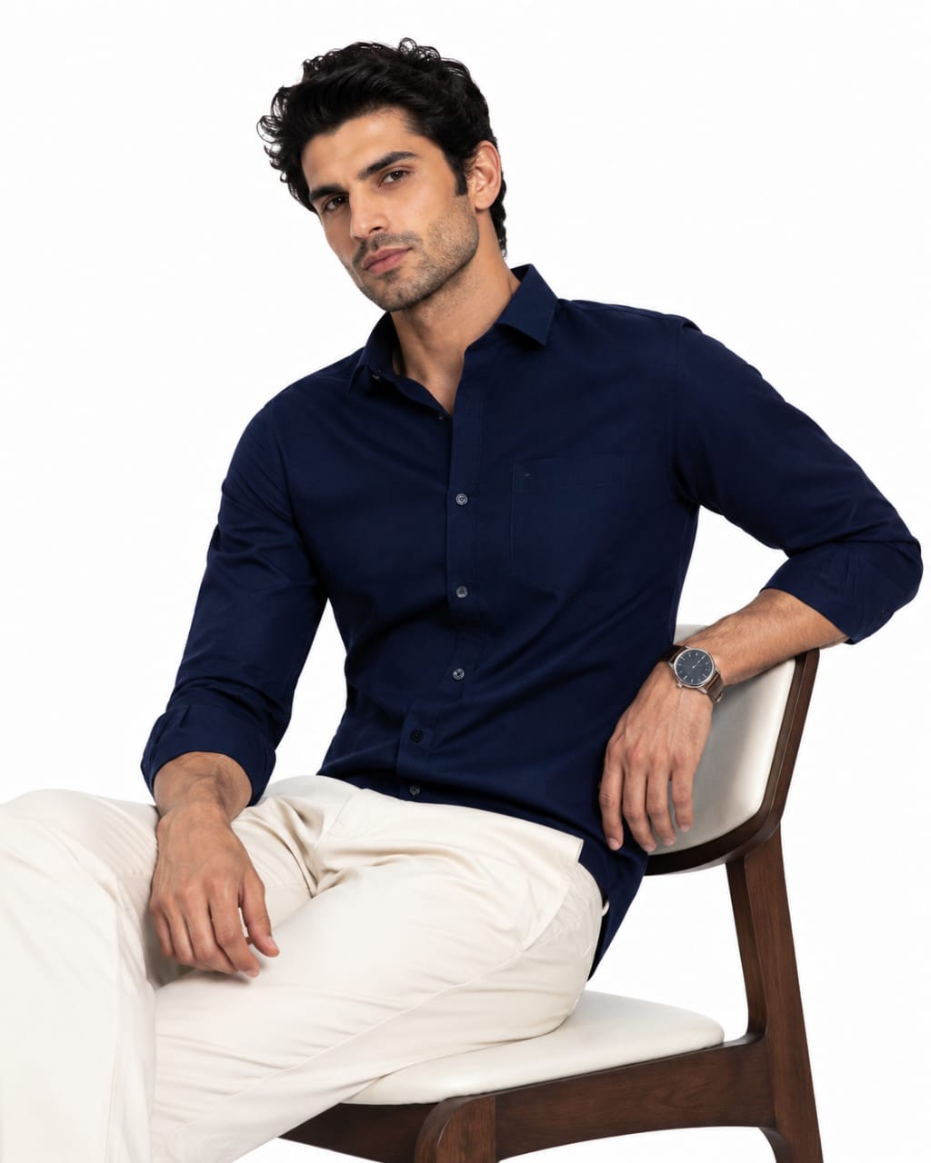Men’s Navy Blue Solid Full Sleeve Shirt | Premium Cotton Fabric | Stylish Slim Fit | Office & Evening Wear