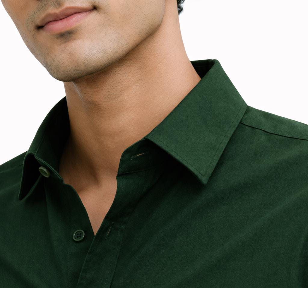 Men's Olive Green Spread Collar Full Sleeve Cotton Shirt