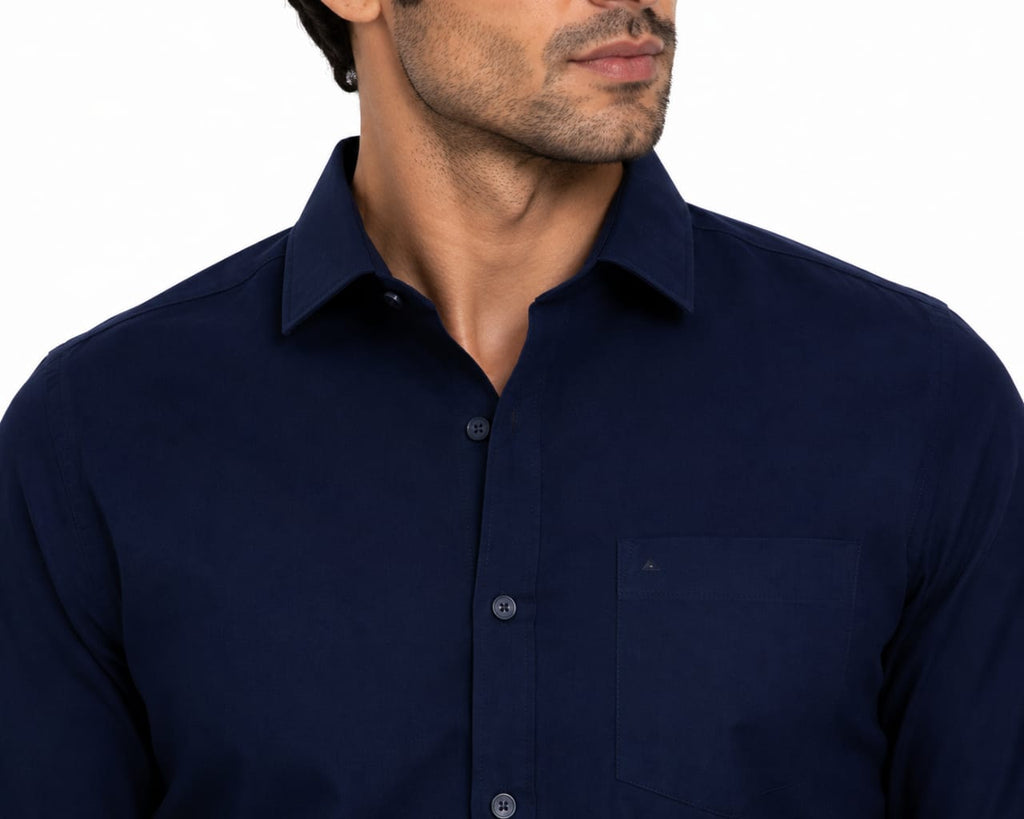 Men’s Navy Blue Solid Full Sleeve Shirt | Premium Cotton Fabric | Stylish Slim Fit | Office & Evening Wear
