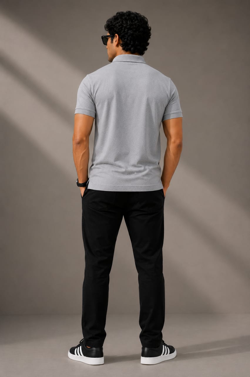 Men's Premium Polo Tshirt | Grey | Soft Cotton Blend | Regular Fit | Half Sleeve Casual Wear