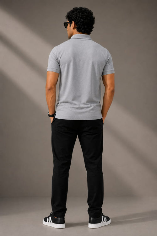 Men's Premium Polo Tshirt | Grey | Soft Cotton Blend | Regular Fit | Half Sleeve Casual Wear