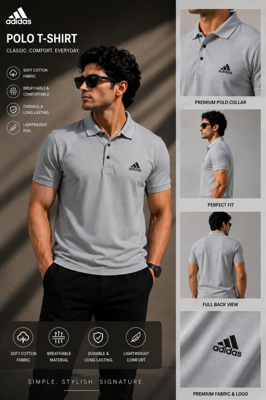 Men's Premium Polo Tshirt | Grey | Soft Cotton Blend | Regular Fit | Half Sleeve Casual Wear